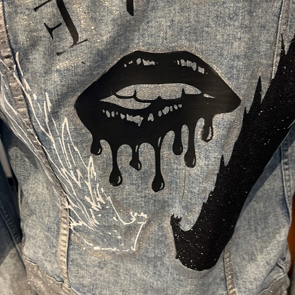 Custom Love & Lips custom glitter jean jacket - Picture 3 of 15